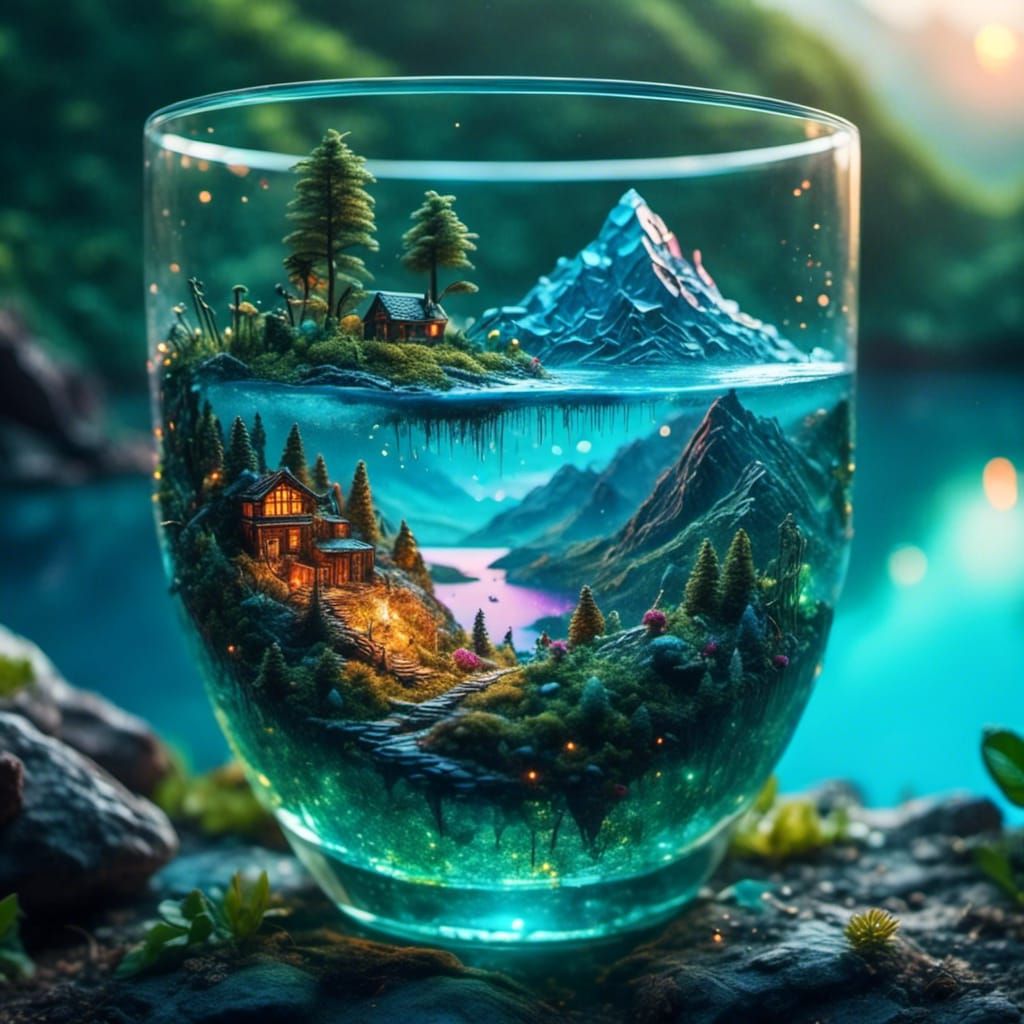 Tropical Island in Glass Cup: Digital Matte Painting