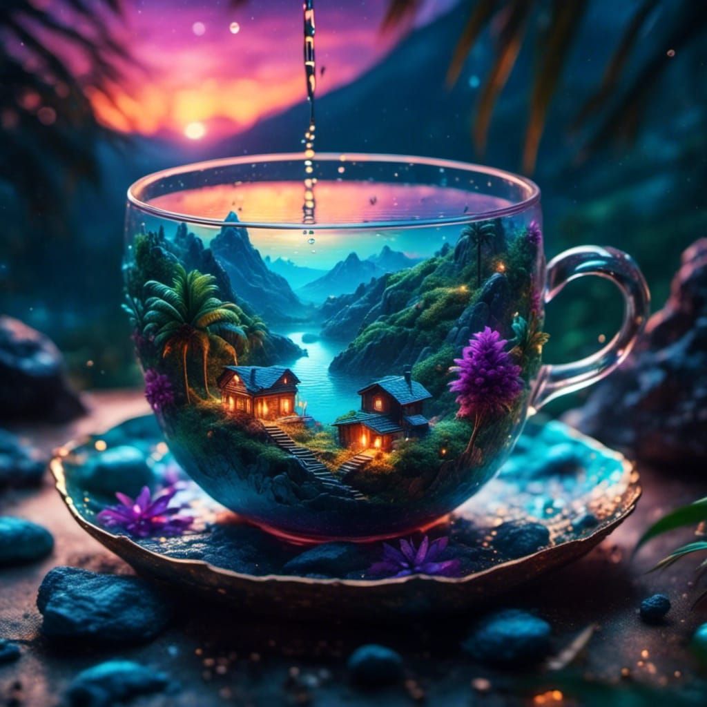 Tropical Island in Glass Cup: Matte Painting