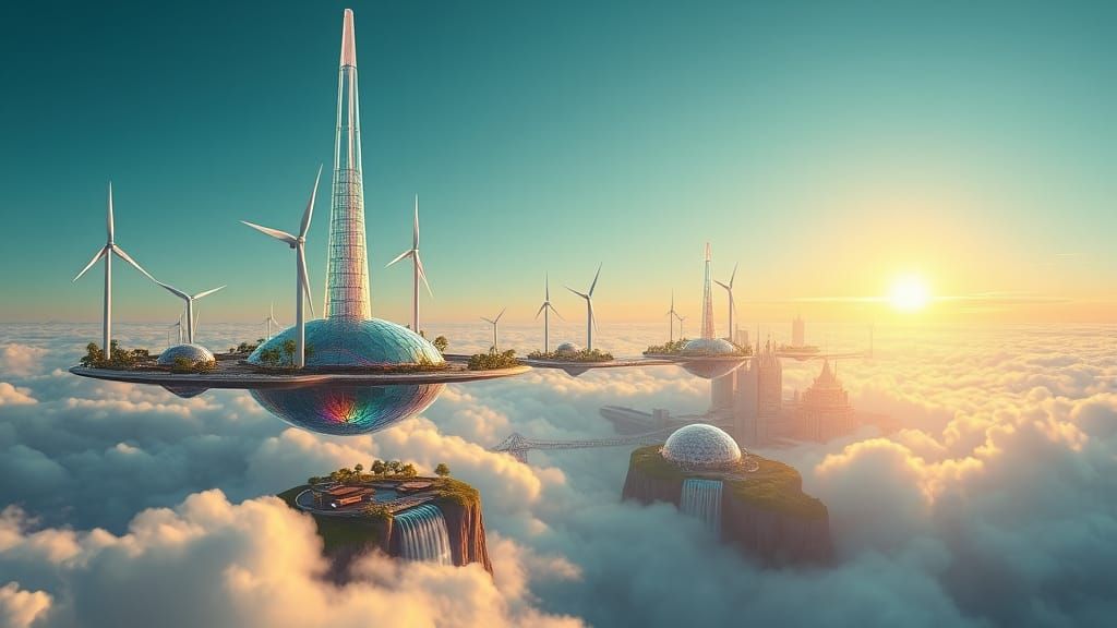 Ethereal Floating Metropolis in Iridescent Splendor