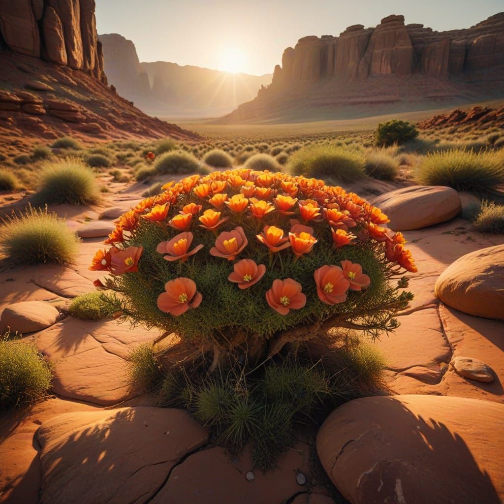 Desert Rock Flower in Golden Hour Light