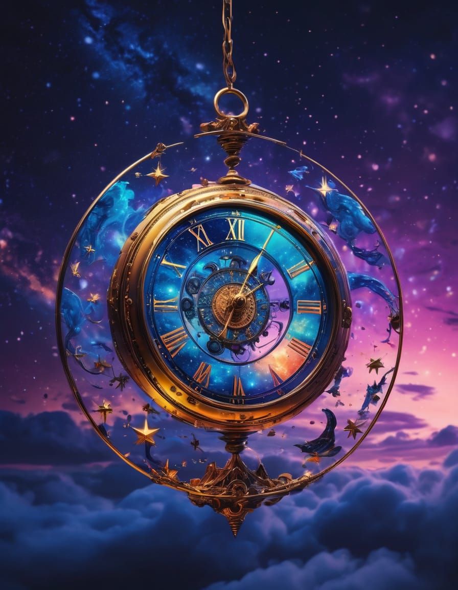 Surreal Cosmic Pendulum in Vibrant, Dreamlike Colors