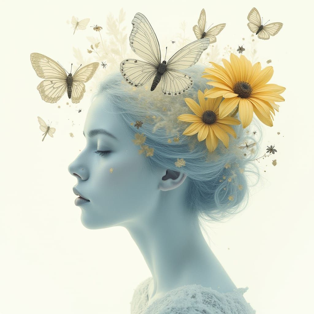 Ethereal Female Profile in Sepia-Toned Whimsy