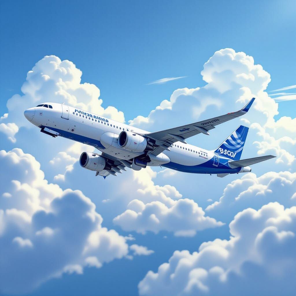Airbus A320 Soaring Through Blue Sky: Digital Art