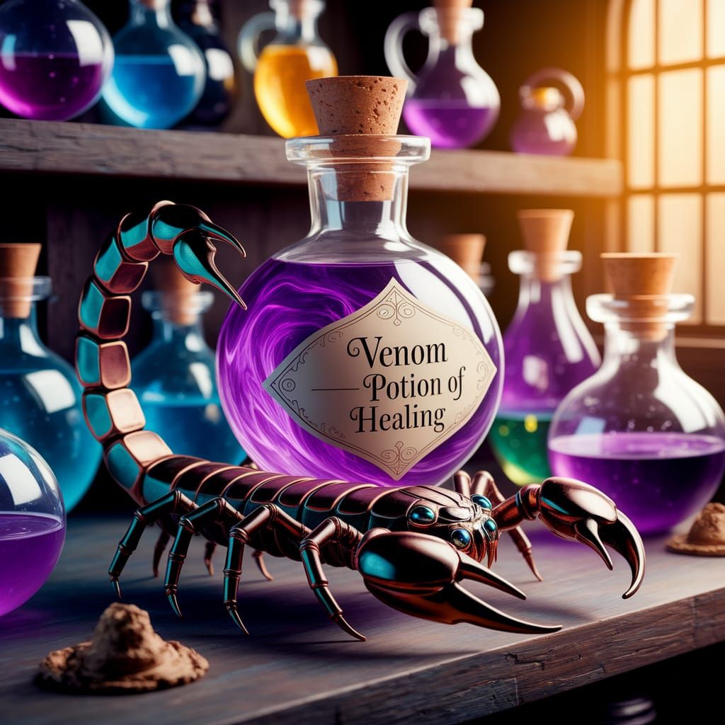 Enchanted Alchemy Shop Potion Bottle in Elegant Scorpion Sha...