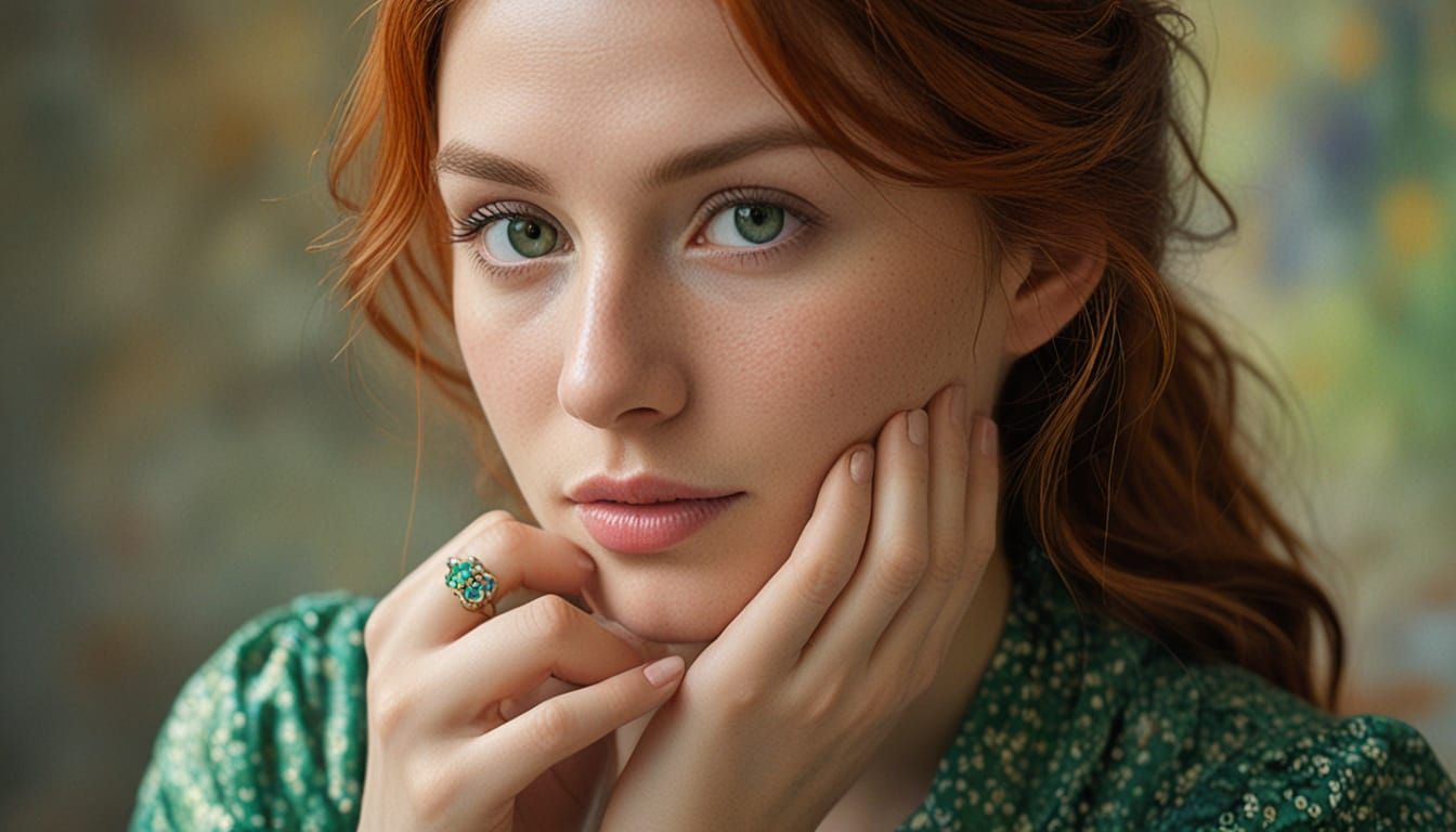 a young woman with reddish or light brown hair,