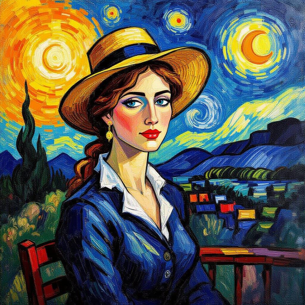 Woman Dancing in Sun Impasto Painting Inspired by Van Gogh