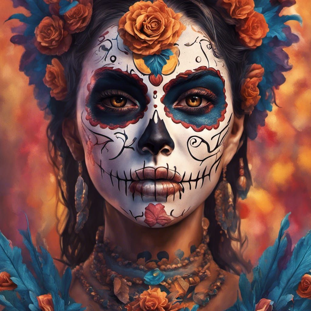 Día de los Muertos Celebration in Vibrant Hyperrealism