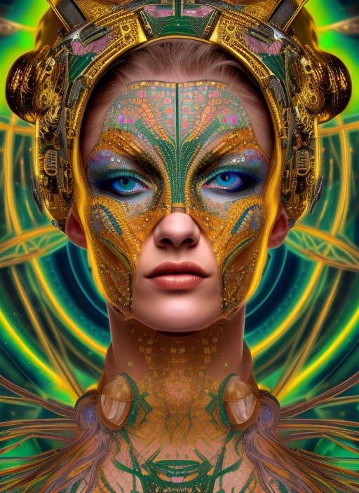 Mosaic Space Punk Woman in Art Nouveau Style