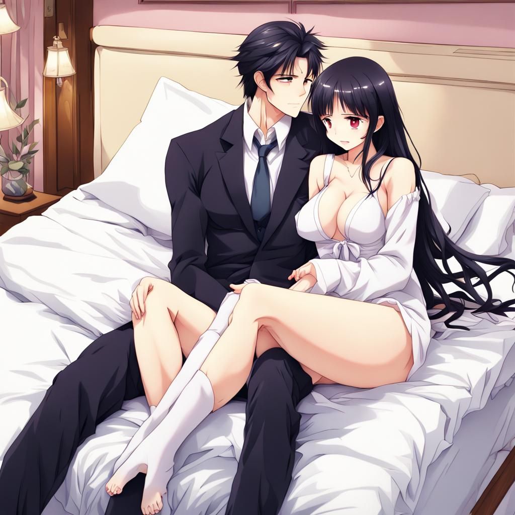 Sensual Anime Woman Comforted by Handsome Man in Intimate Se...