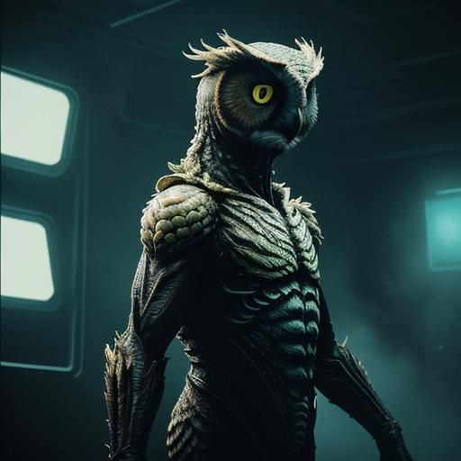 Cinematic Owl Species in a Haunting, Film-Grain World