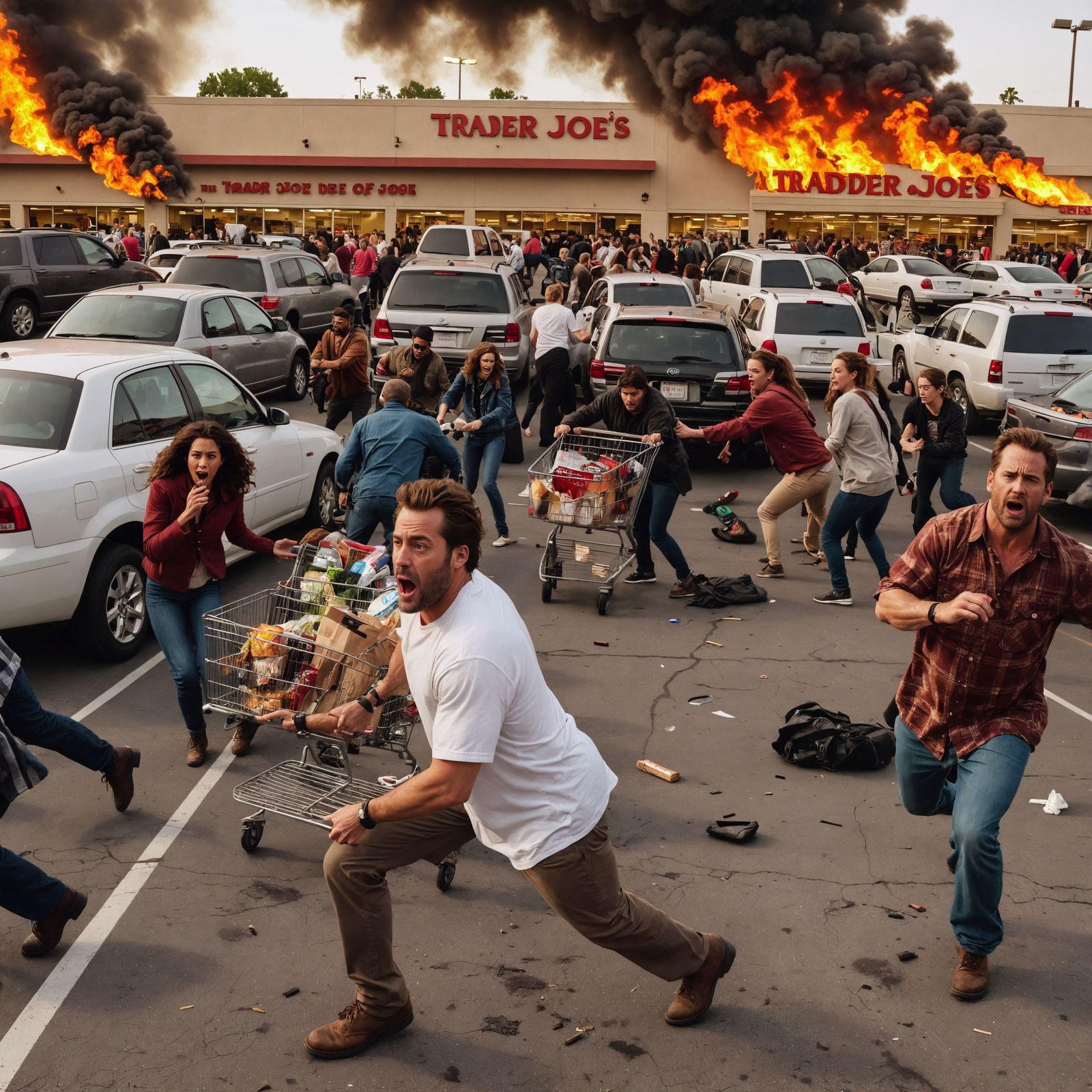 Intense Grocery Store Parking Lot Chaos Unfolds in a Cyberpu...