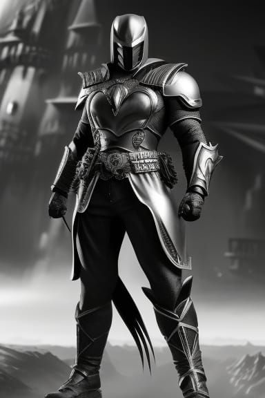 Monochrome Knight in Dynamic Fighting Pose