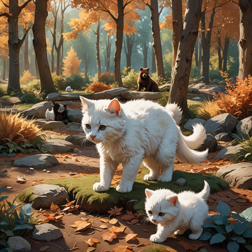 Whimsical Forest Friends Unite in Warm, Golden Light