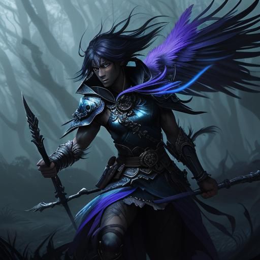 Manga Style Warrior of Spirit and Magic in Mystical Forest