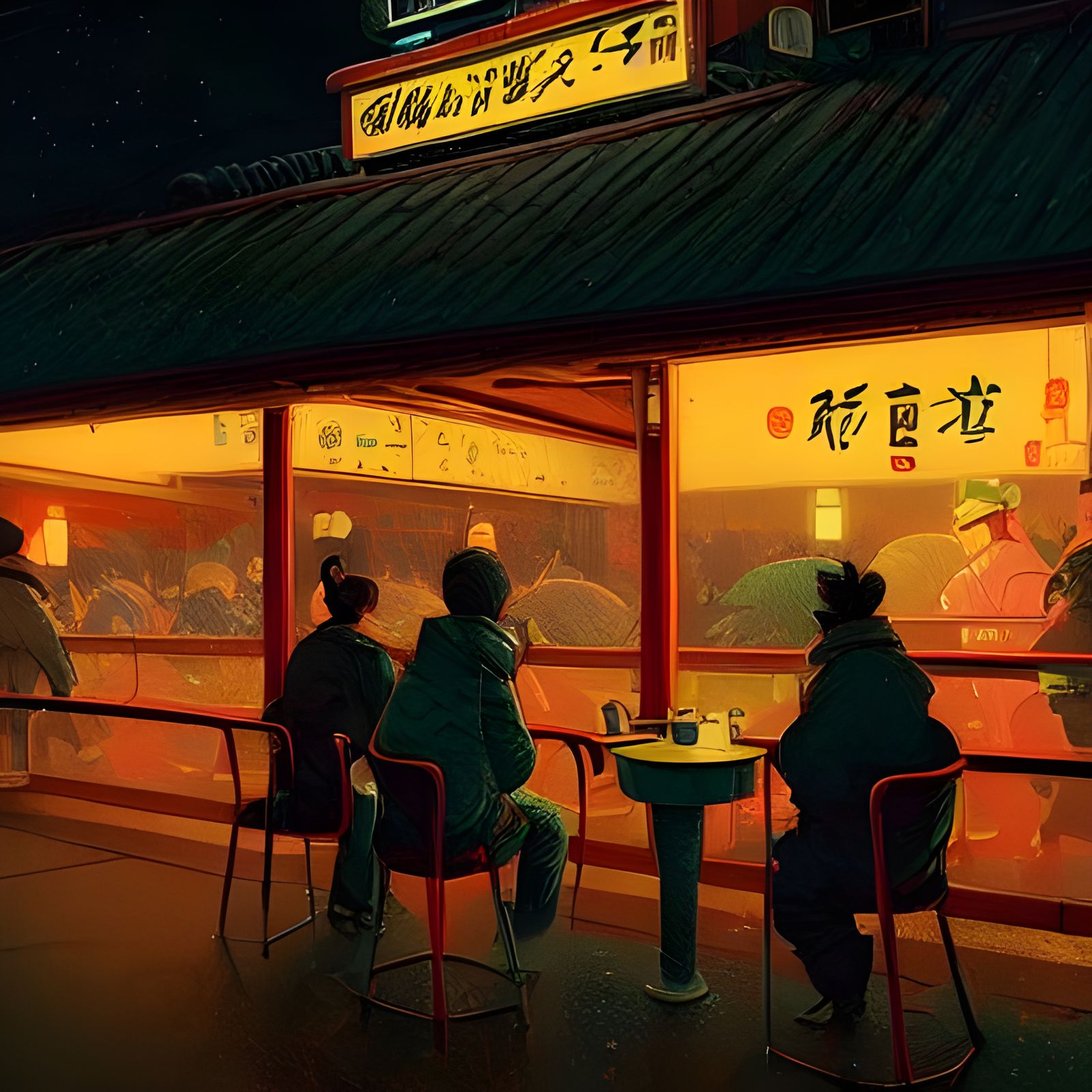 Night Cafe Scene in Vibrant Ukiyo-E Style