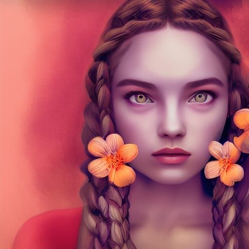 Romantic Portrait of a Girl with Braided Hair and Flowers