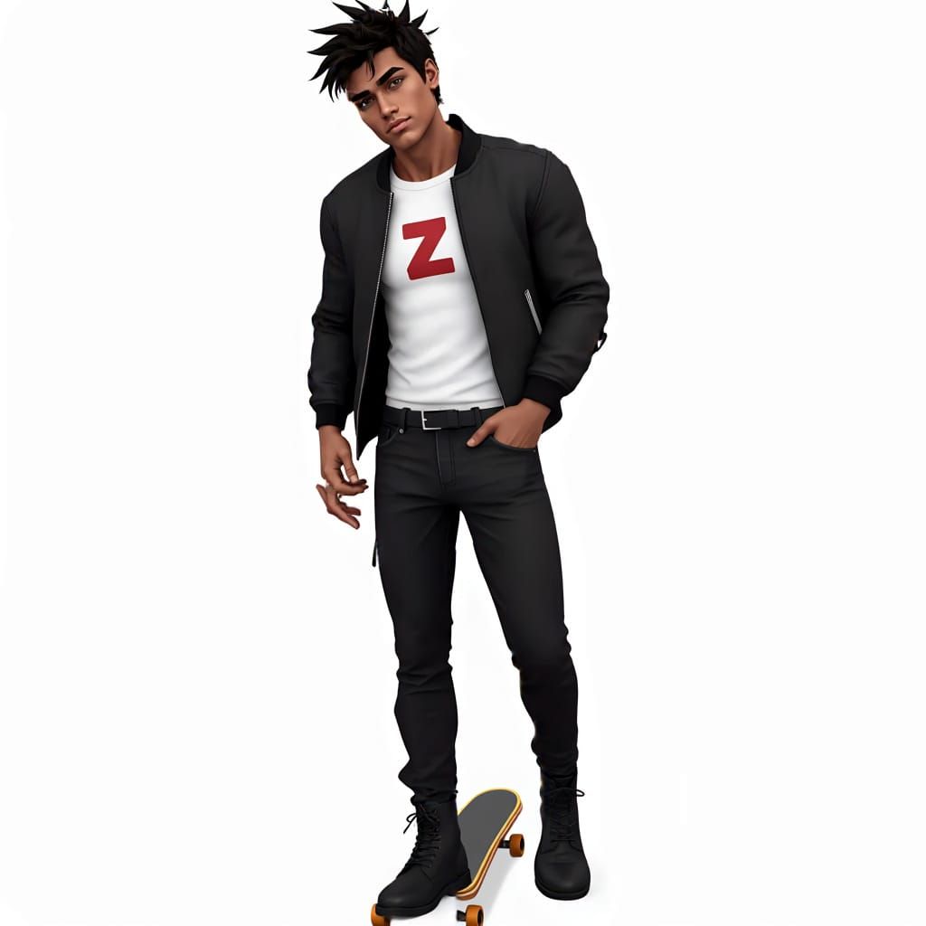 Anime Skateboarder in Dynamic Full Frame