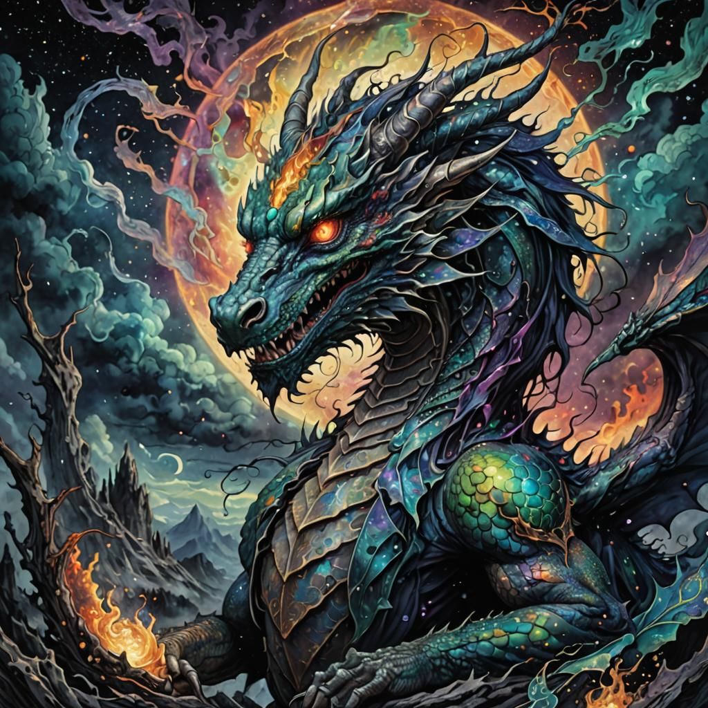 Cosmic Astral Dragon in Dark Skies