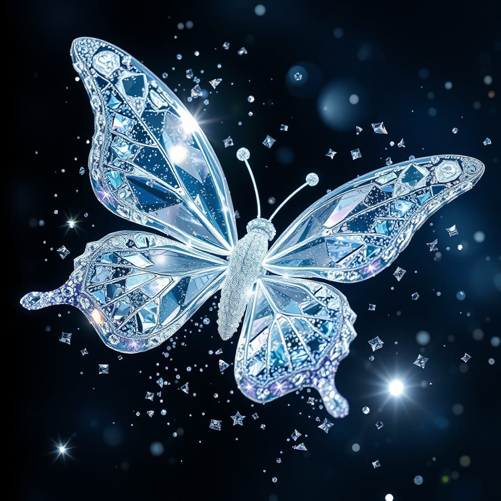 Crystal Butterfly in Diamond Encrusted Space Mosaic