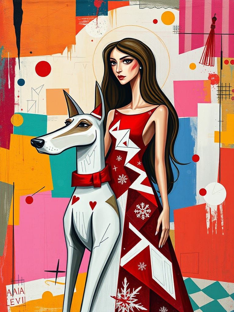 Stylized Christmas Vision in Geometric Cubist Style