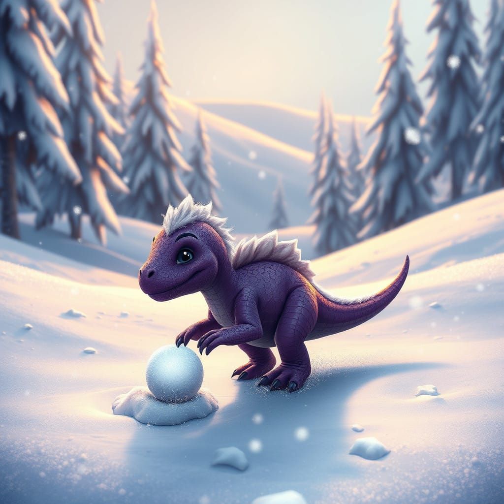 Fantasy Dinosaur Frolics in Winter Wonderland