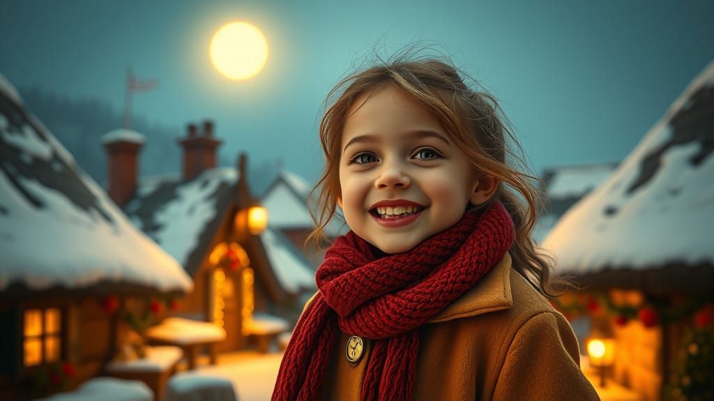 Golden Village Girl Under Lunar Glow