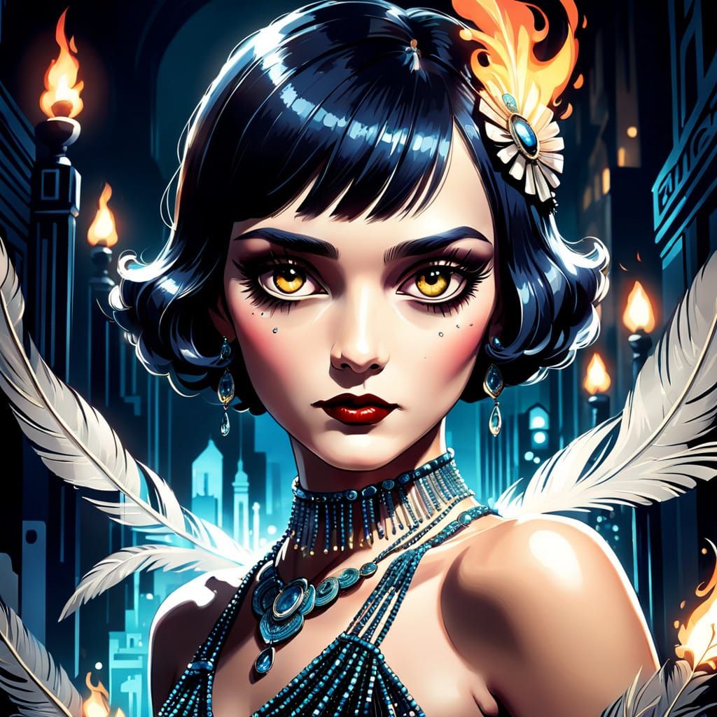 Elegant Women Gather in Whimsical, Art Deco-Inspired Scene