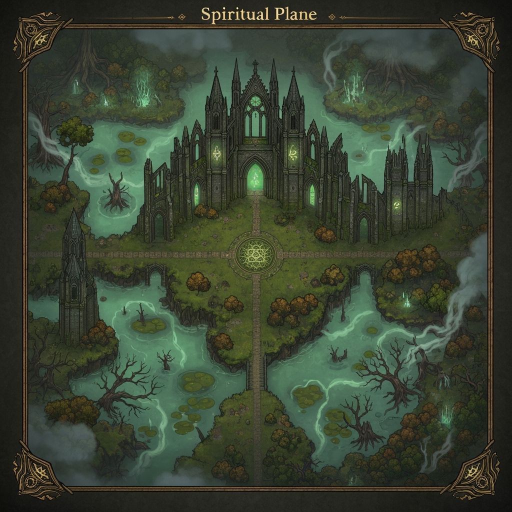 D&D Map of Spiritual Plane: Gothic Cathedral in Swamp