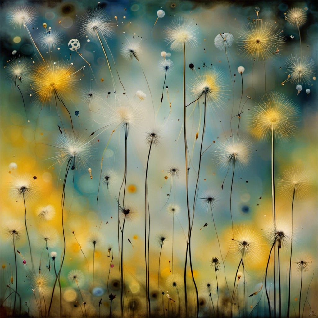 Whimsical Dandelion Dreamscape with Angels and Fairies