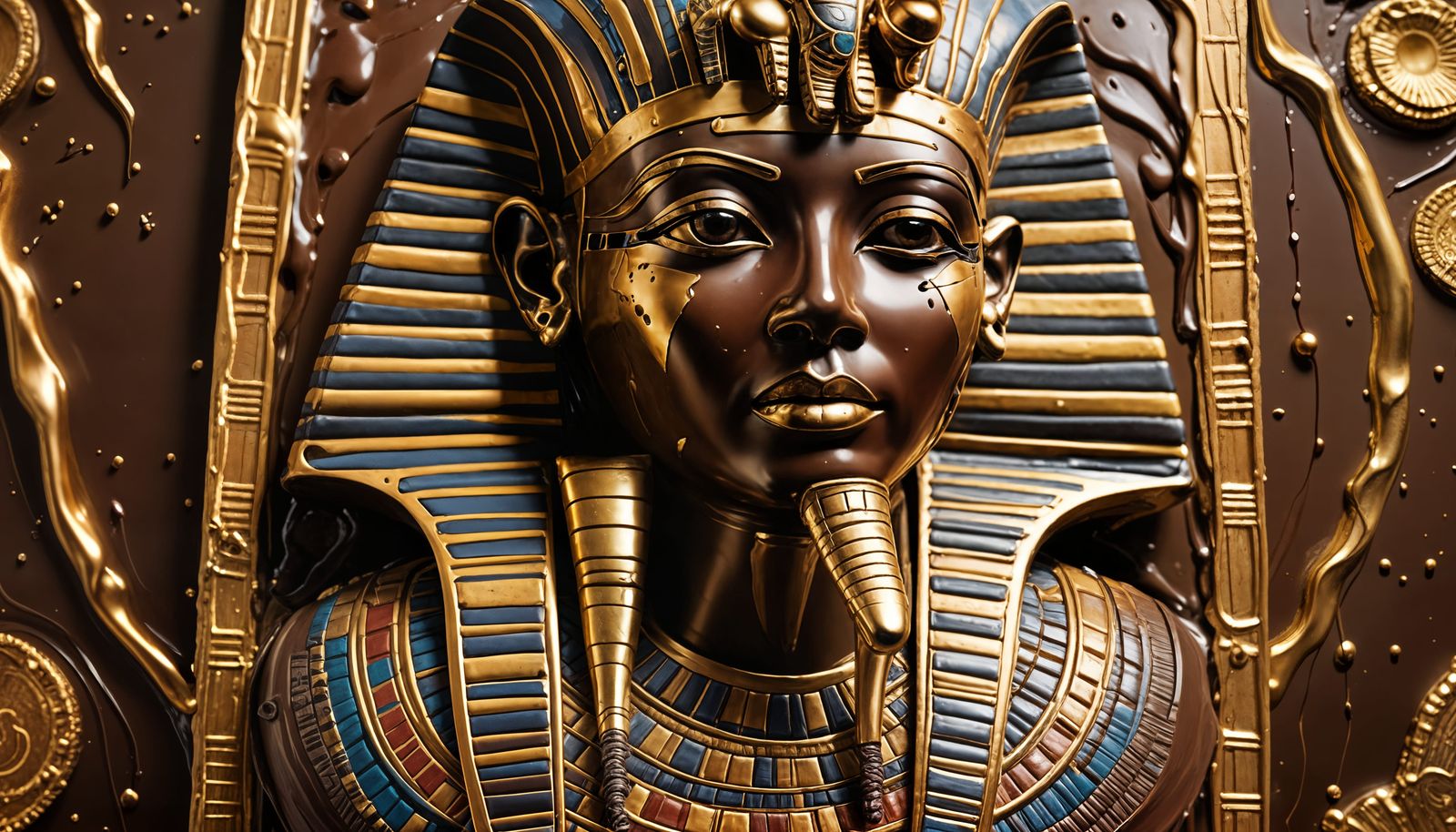 Hyperrealistic Chocolate Tutankhamun Mask with Colored Icing