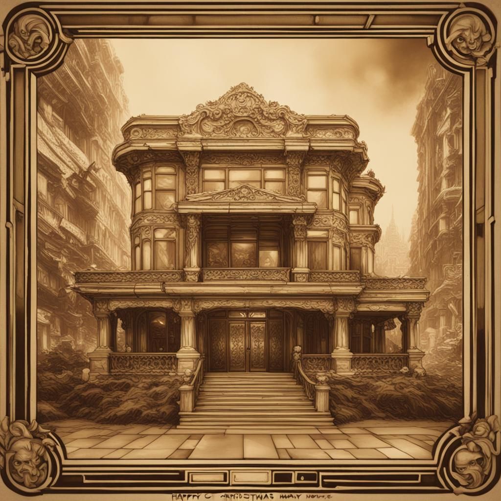 Vibrant Holiday Scene in Art Nouveau Style with Pixel Art El...