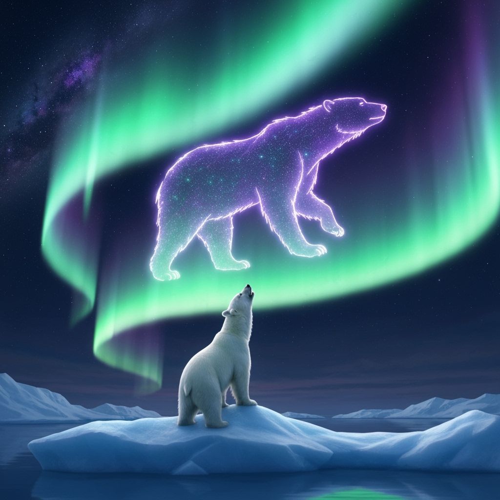 Polar Bear Witnesses Spirit Bear Aurora Over Arctic Ice