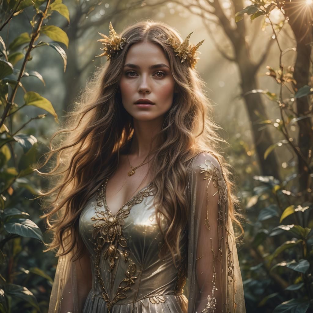 Serene Goddess in Eden's Golden Light
