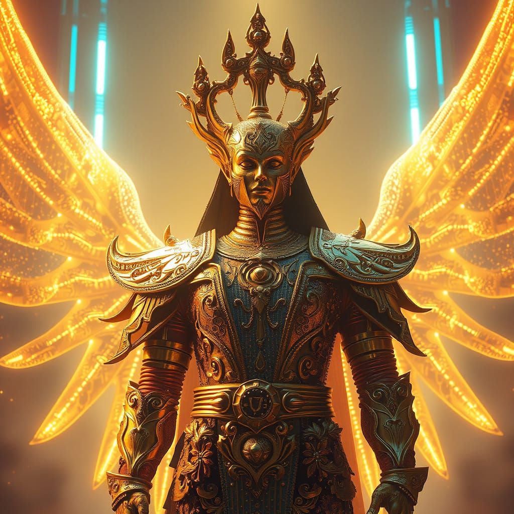 Golden Figure in Cyberpunk Style