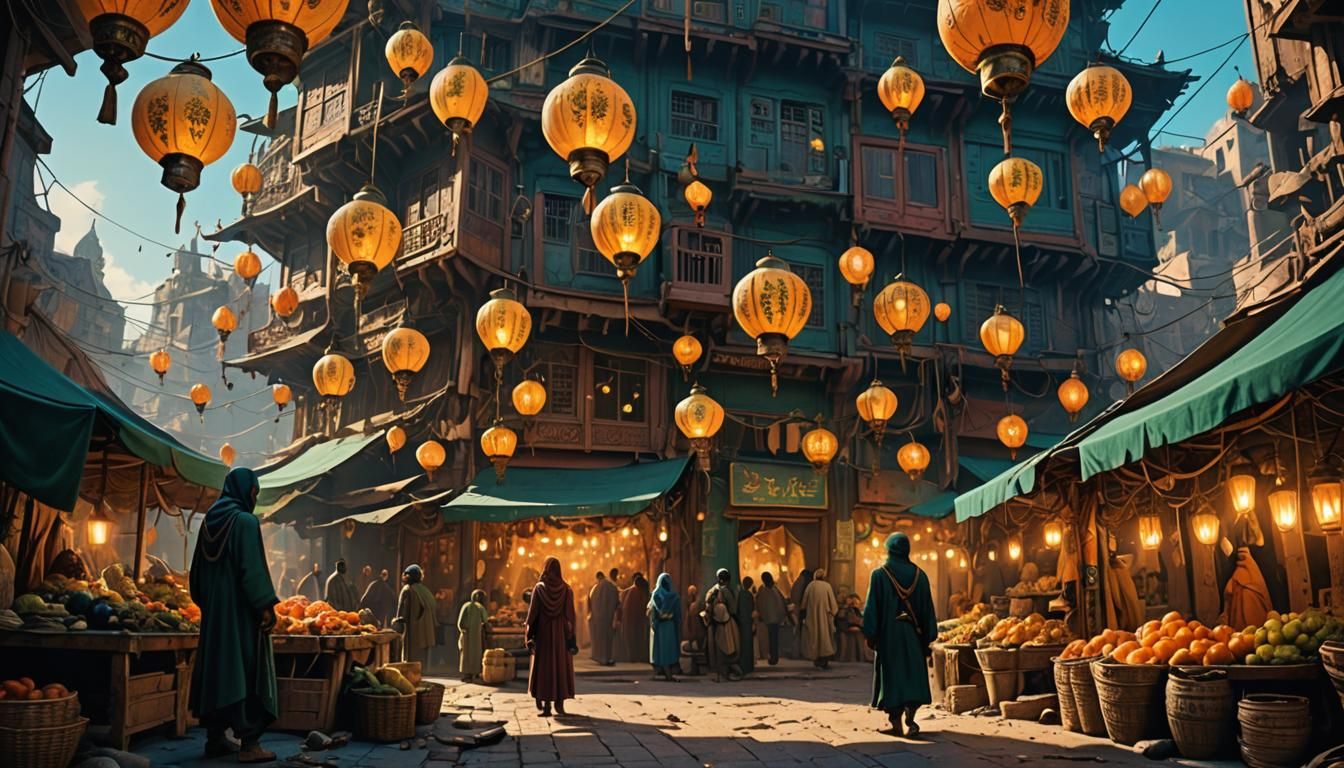 Hazrat Umar Helping Woman in Marketplace: Fantasy Art