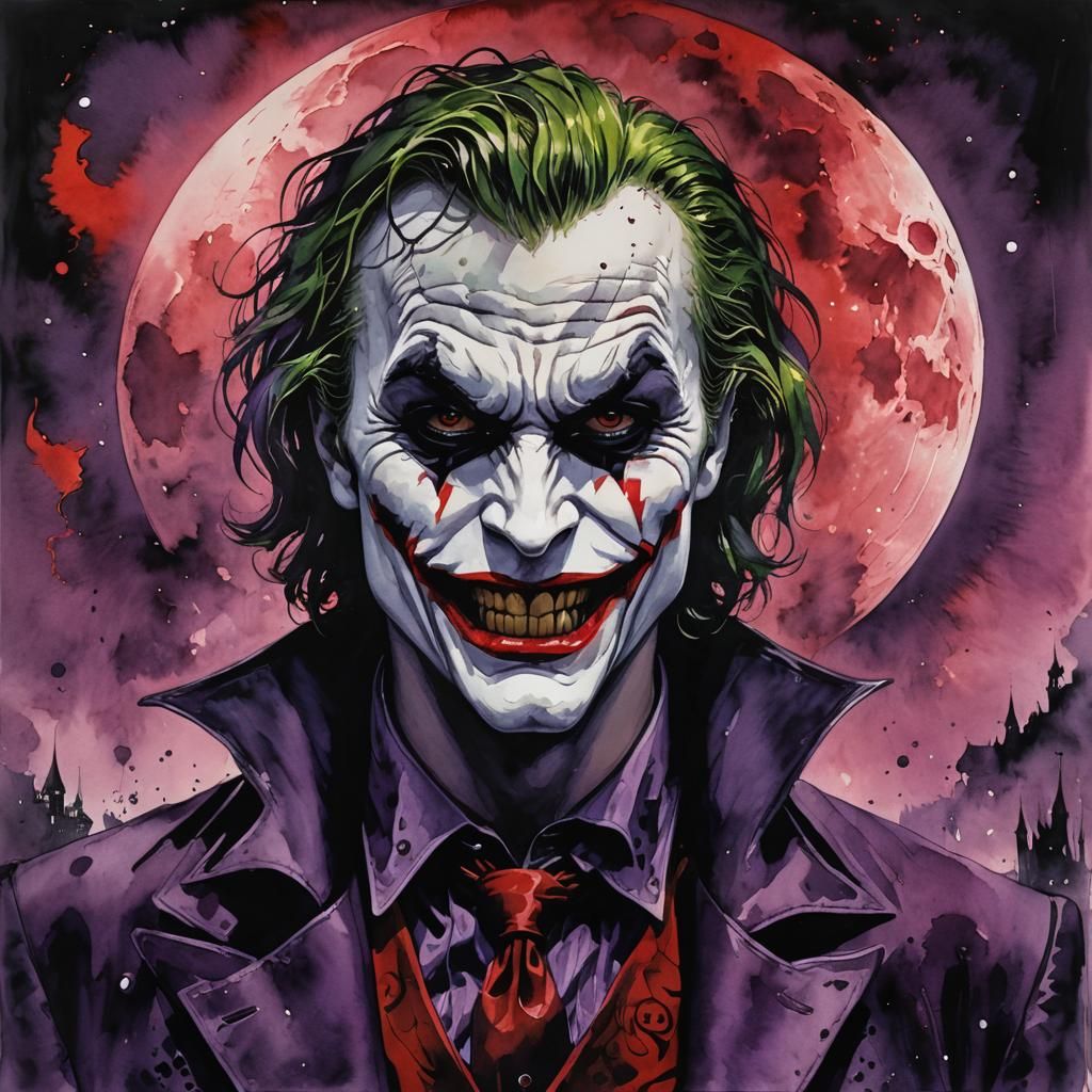Ethereal Joker Under Full Moonlight in Dark Impasto