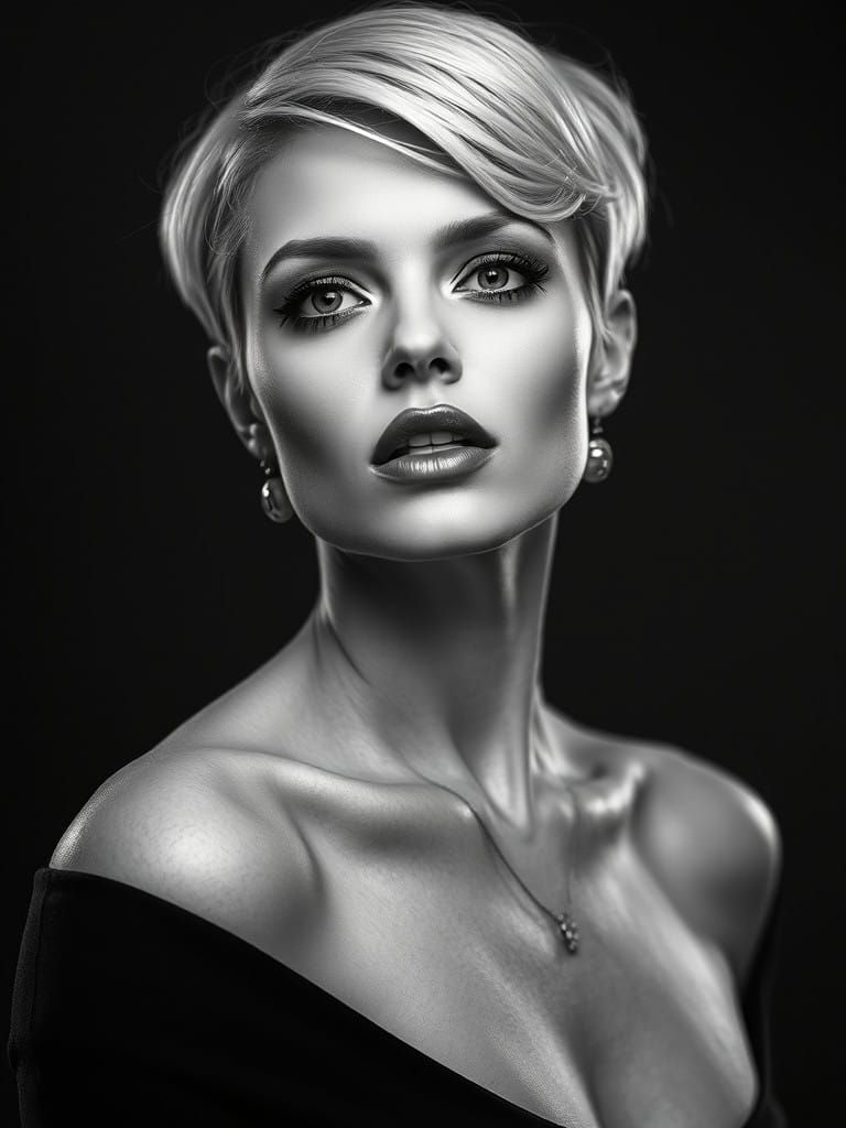 Ethereal 1950s Hollywood Glamour Portrait in Black and White