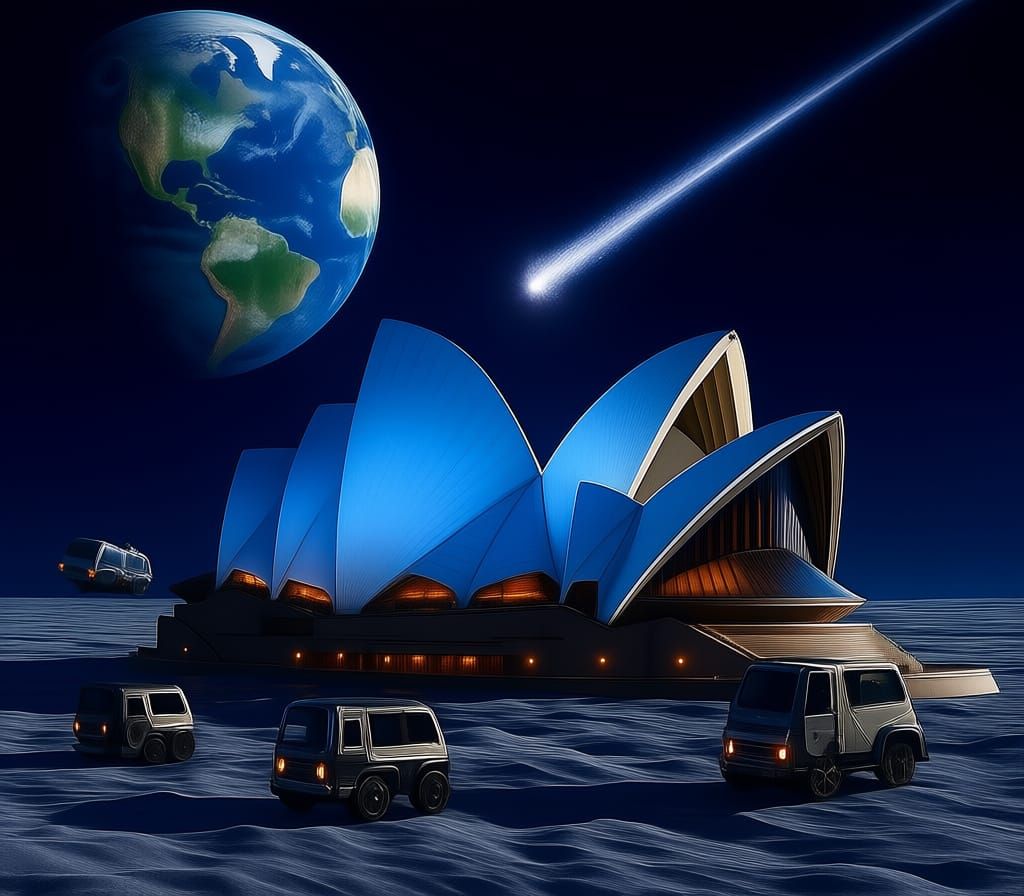 Futuristic Sydney Opera House on Moon