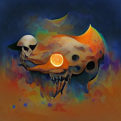 Orange and Black Skull Under Orange Moon