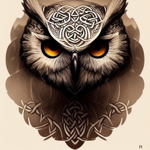 Celtic Owl Portrait in Vibrant Color