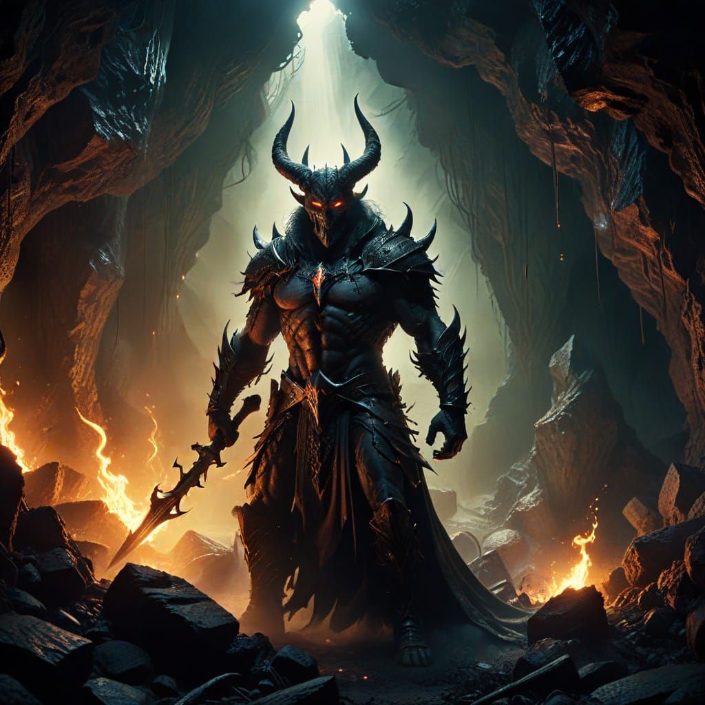 Dark Fantasy Devil Spawn in Hellish Cavern