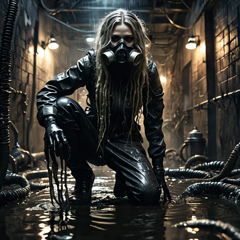Dark Fantasy Raider Girl Cleans Drain of Tentacles in Gritty...