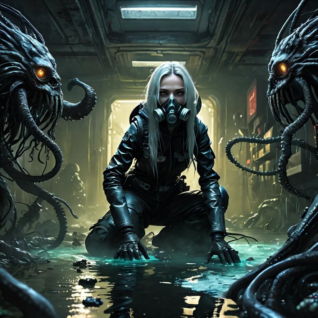 Metal Maiden Battles Tentacles in Grimy Drain