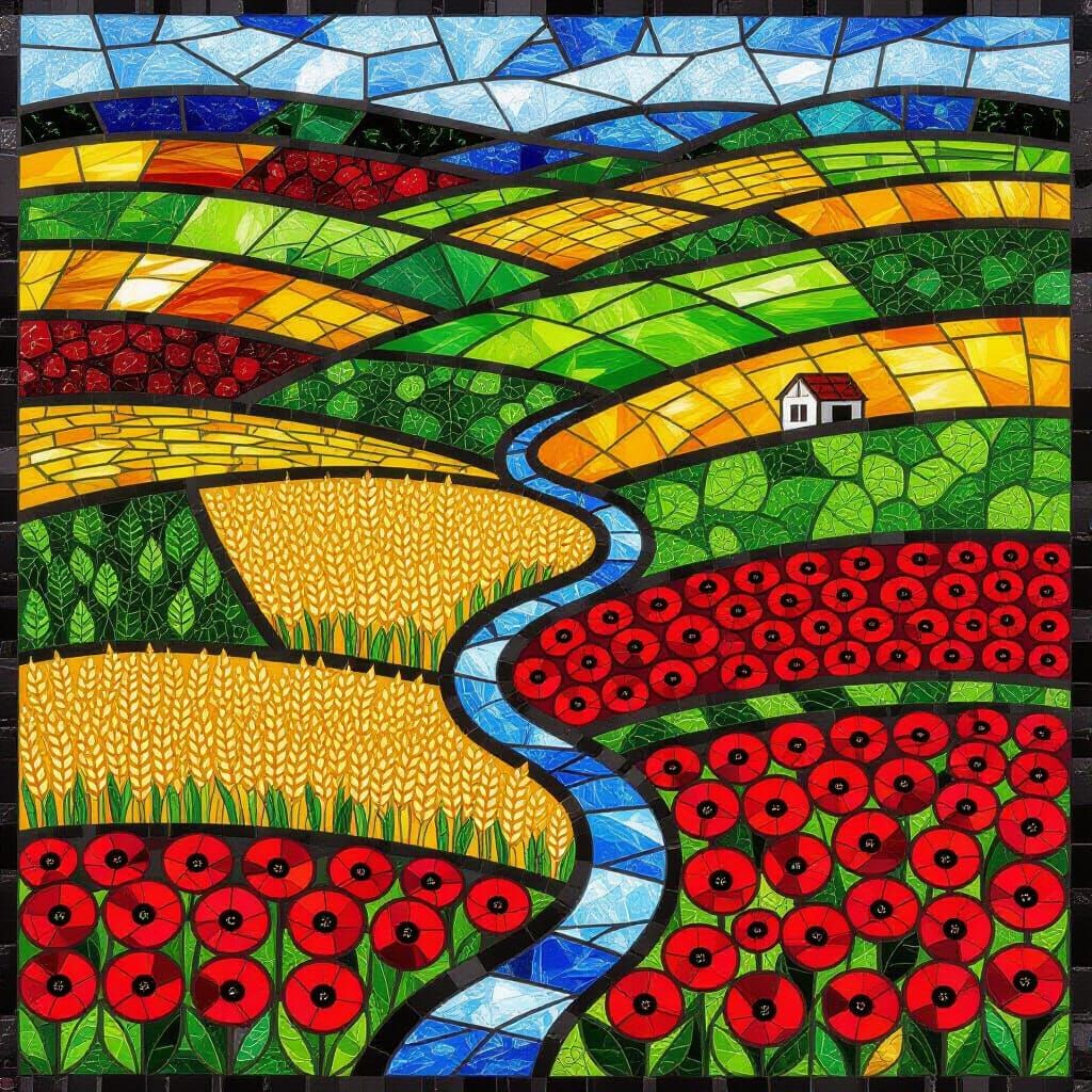 Patchwork Farmland Stained Glass Mosaic Art