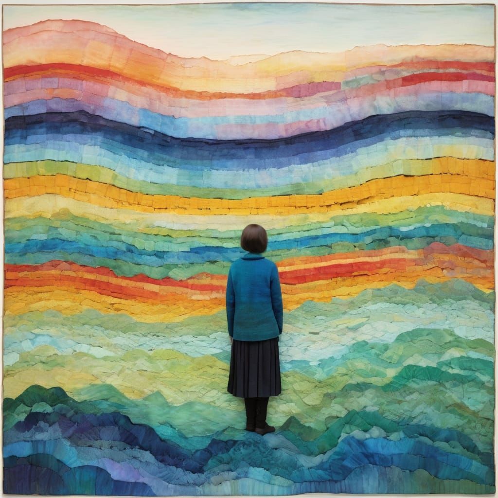 Layered Landscape with Pastel Gradients and Shibori Dye