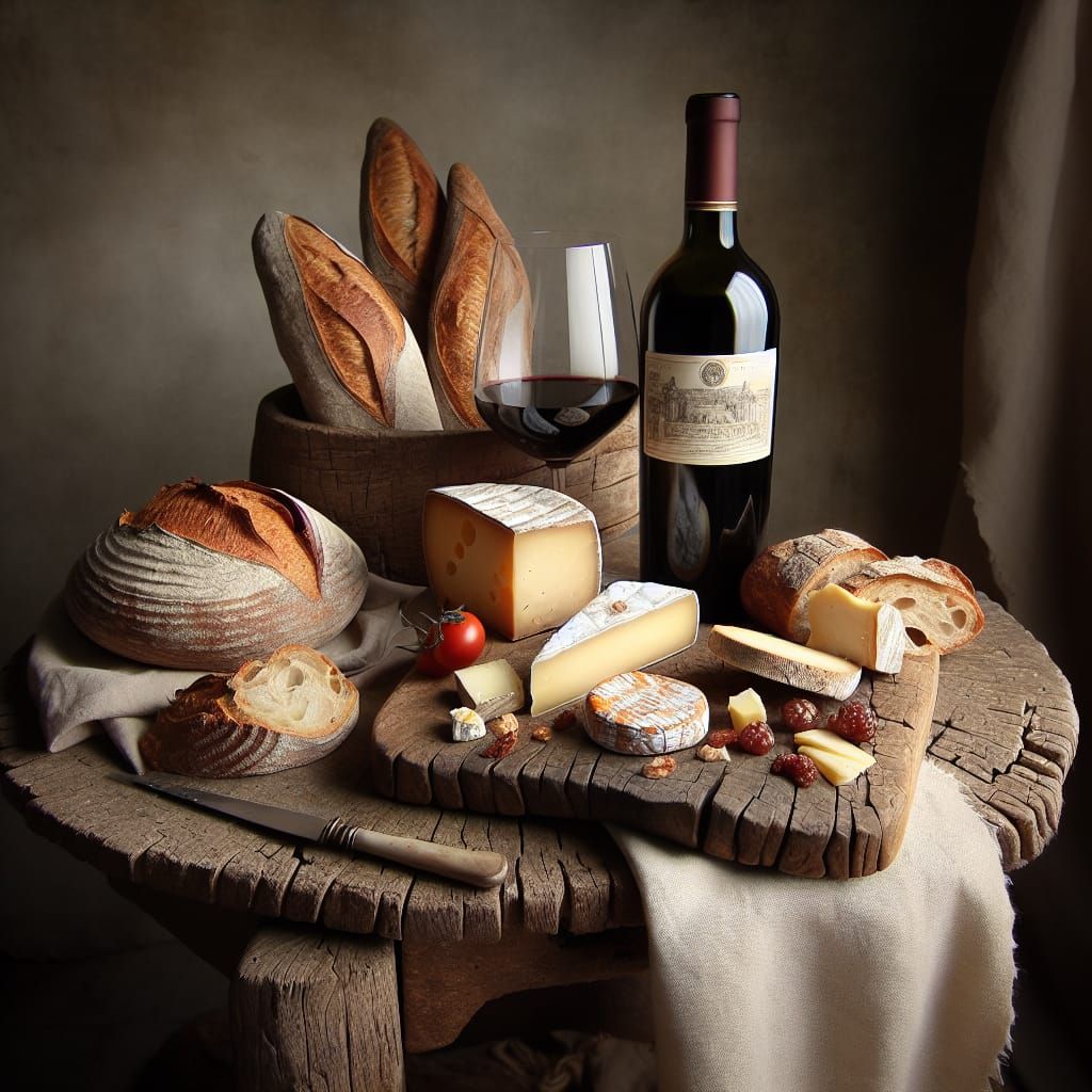 Wine and Cheese on a Rustic Table
