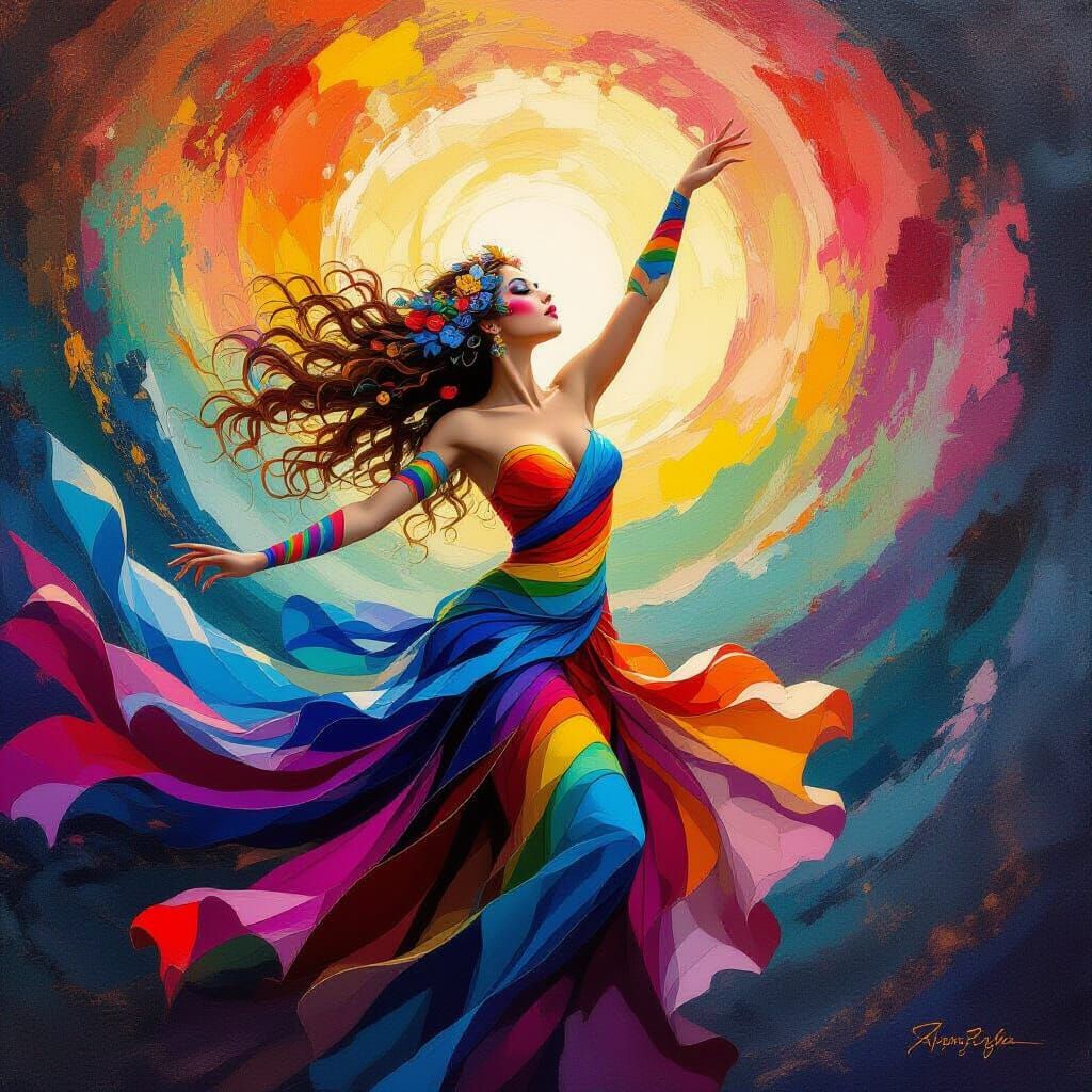 Rainbow Body Art in Fantasy Oil Painting Style