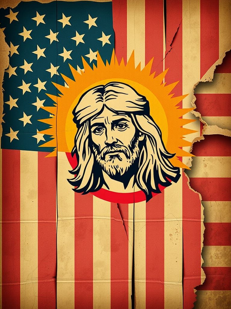 Mullet Jesus on Faded American Flag