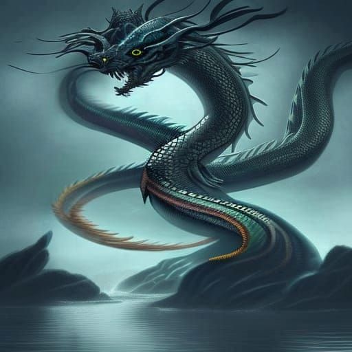 Majestic Chinese Lung Dragon Soars in Serene Waterfall Lands...