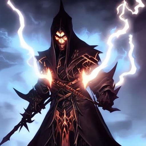 Gothic Warlock Unleashes Lightning Magic